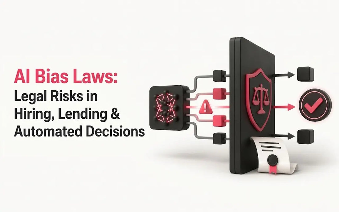 3D illustration representing AI Bias Laws and legal risks in automated decision-making for hiring and lending