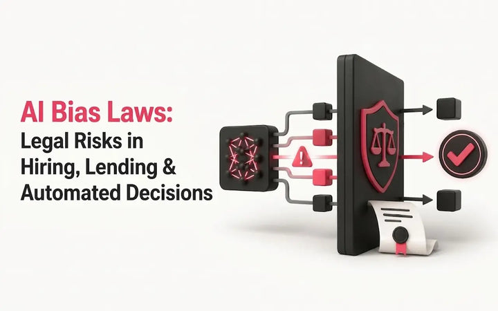 3D illustration representing AI Bias Laws and legal risks in automated decision-making for hiring and lending