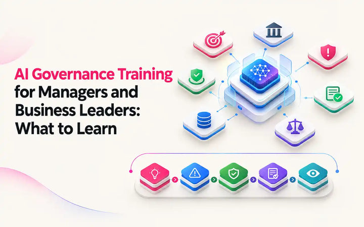 AI governance training for managers and business leaders covering AI risk, compliance, oversight, data governance, security, ethics, and responsible AI decision-making.