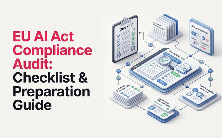 EU AI Act compliance audit checklist and preparation guide with AI system documentation, risk assessment, compliance checks, evidence review, and audit preparation workflow.