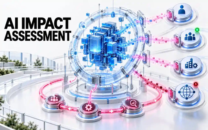 ISO 42001 impact assessment showing AI systems, stakeholders, organizational effects, and assessment considerations