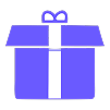 Blue gift box icon with a white ribbon on a light gray background